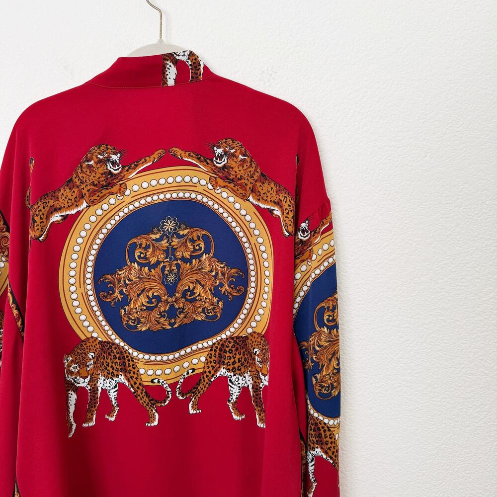 [PrettyLittleThing] Red Baroque Scarf Print Oversized Button Down Shirt Size XL - Picture 6 of 10